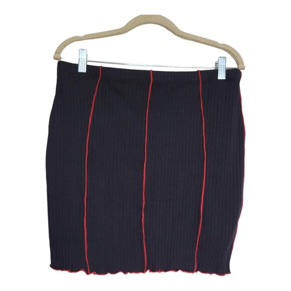 Akira Black Rib Knit Red Stripe Bodycon Mini Skirt Women Sz 1XL - Picture 3 of 7
